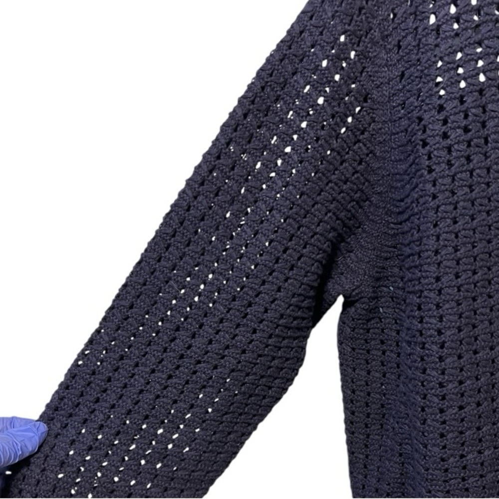 Gap Crochet Navy Blue Long Sleeve Crew Neck Loose Knit Sweater Size XL 16/18 - Picture 6 of 8